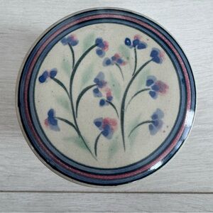 Rustic Floral Ceramic Pottery Lidded Trinket Box